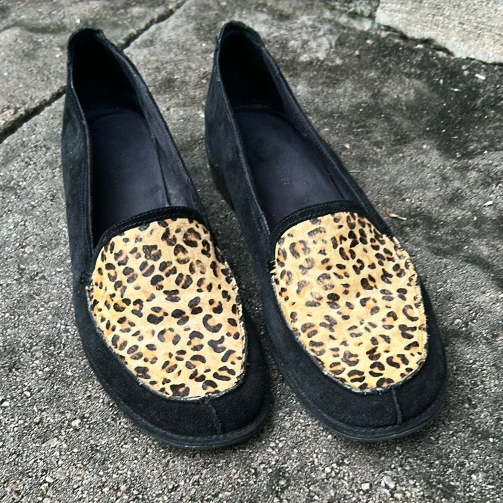 Liz Claiborne Black Suede Leopard Print Loafer‎ Shoes